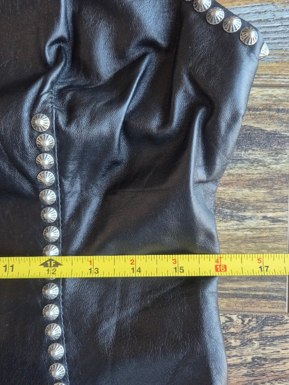 Double D Rance 100% Leather Studded Western Vest Silver Button Black - Picture 15 of 16
